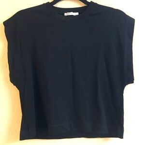 Zara 100% Cotton Boxy T-Shirt Small Black Cropped Muscle T-Shirt Relaxed Fit